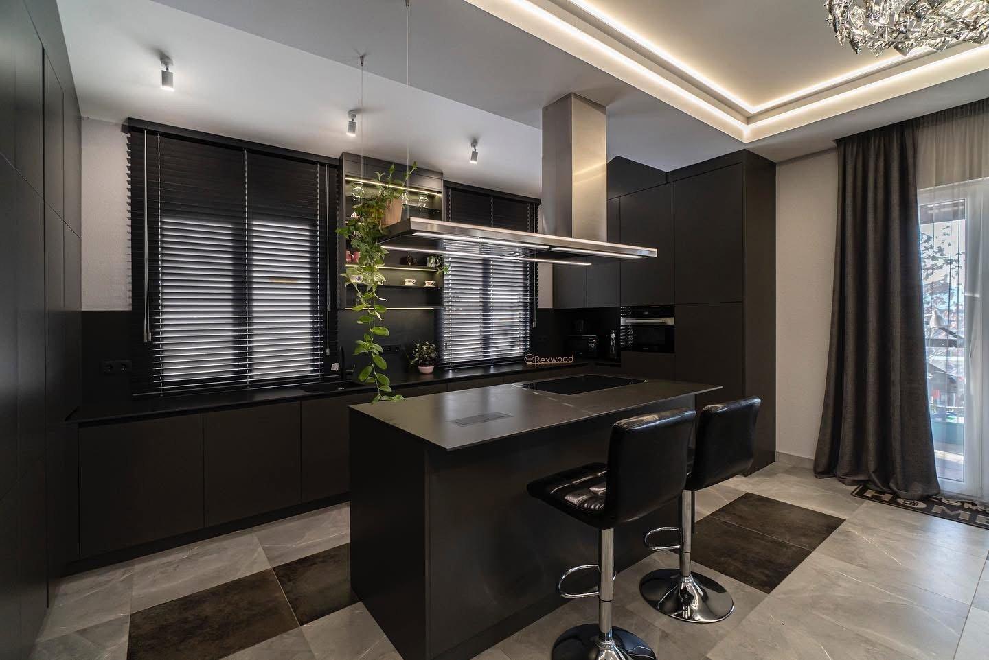 Matte Black Kitchen with Island — 5