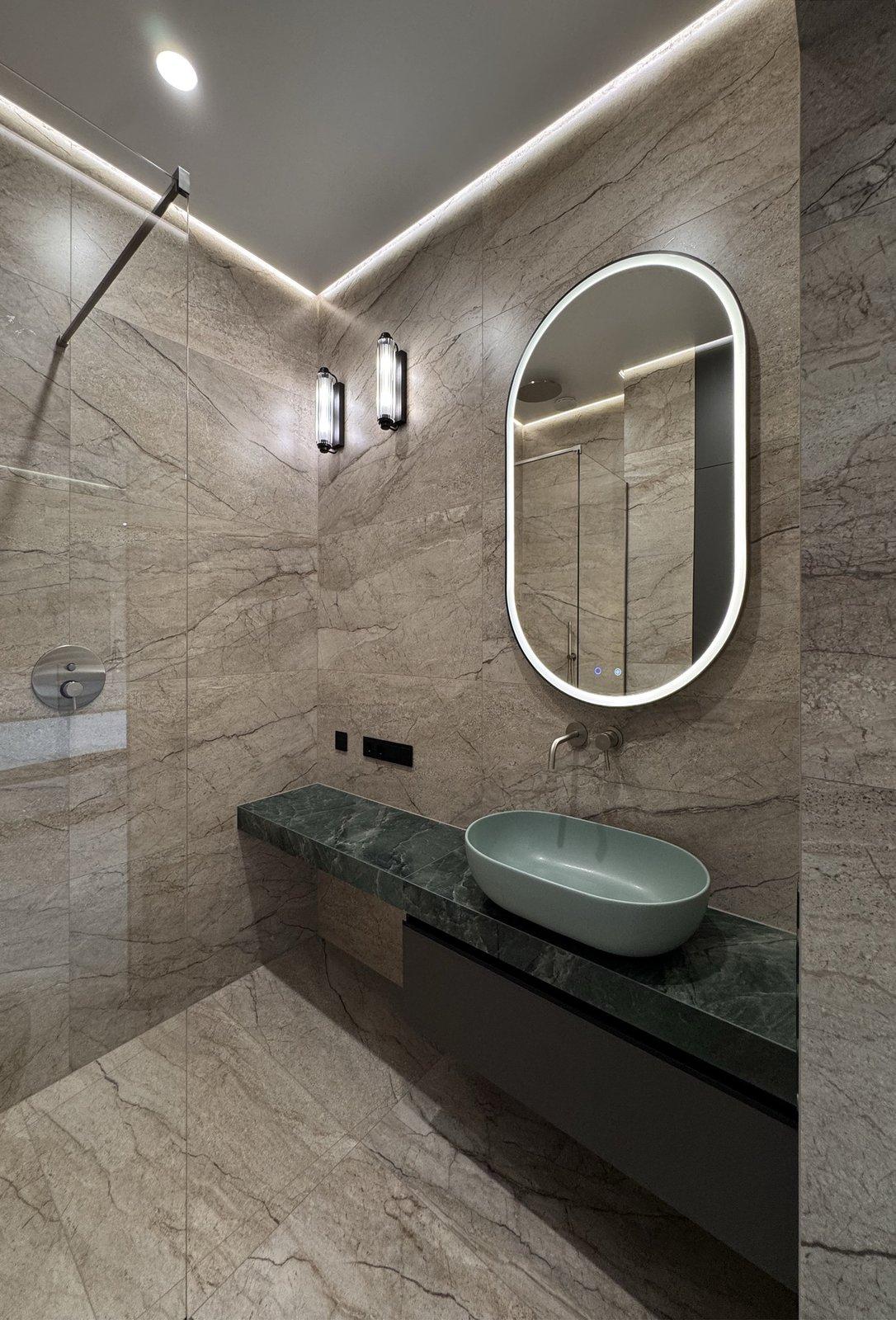 Graphite Shower Room with Green Stone Top