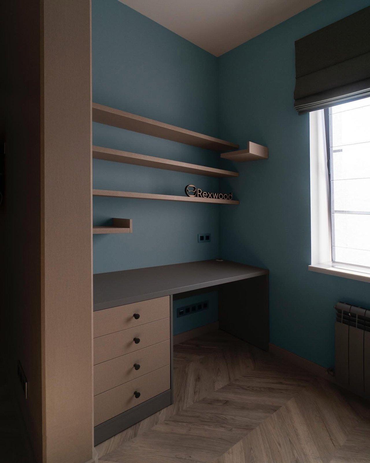 Taupe Study Nook with Floating Shelves