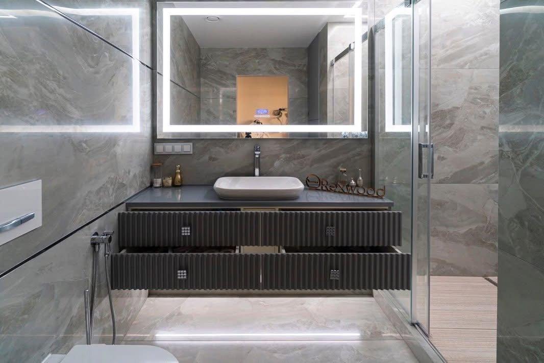 Grey Fluted Vanity Bathroom — 6