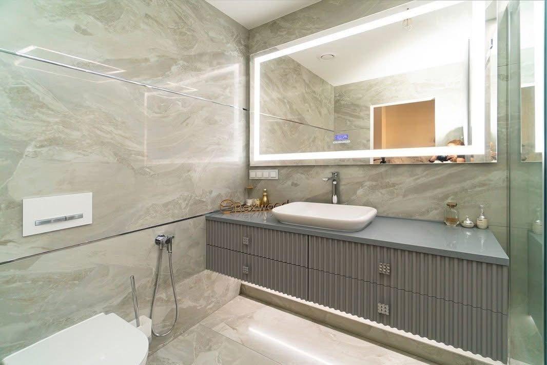 Grey Fluted Vanity Bathroom — 9
