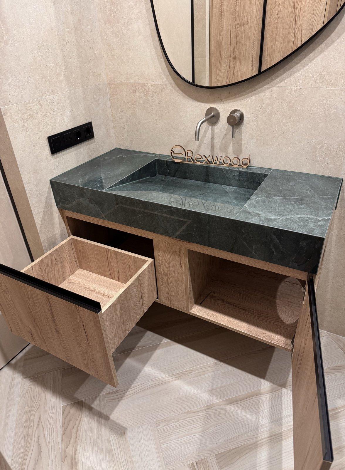 Oak Bathroom with Concealed Laundry & Cat House — 7