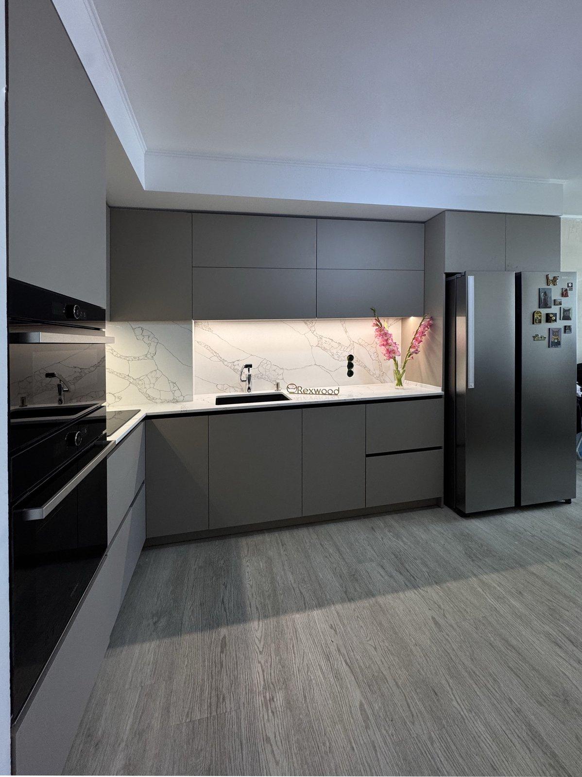 Matte Taupe L-Shaped Kitchen — 2