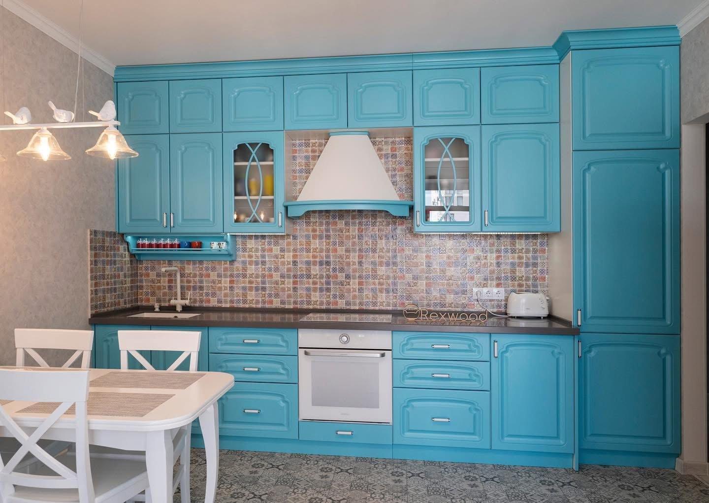 Turquoise Classic Kitchen with Glazed Display Cabinets