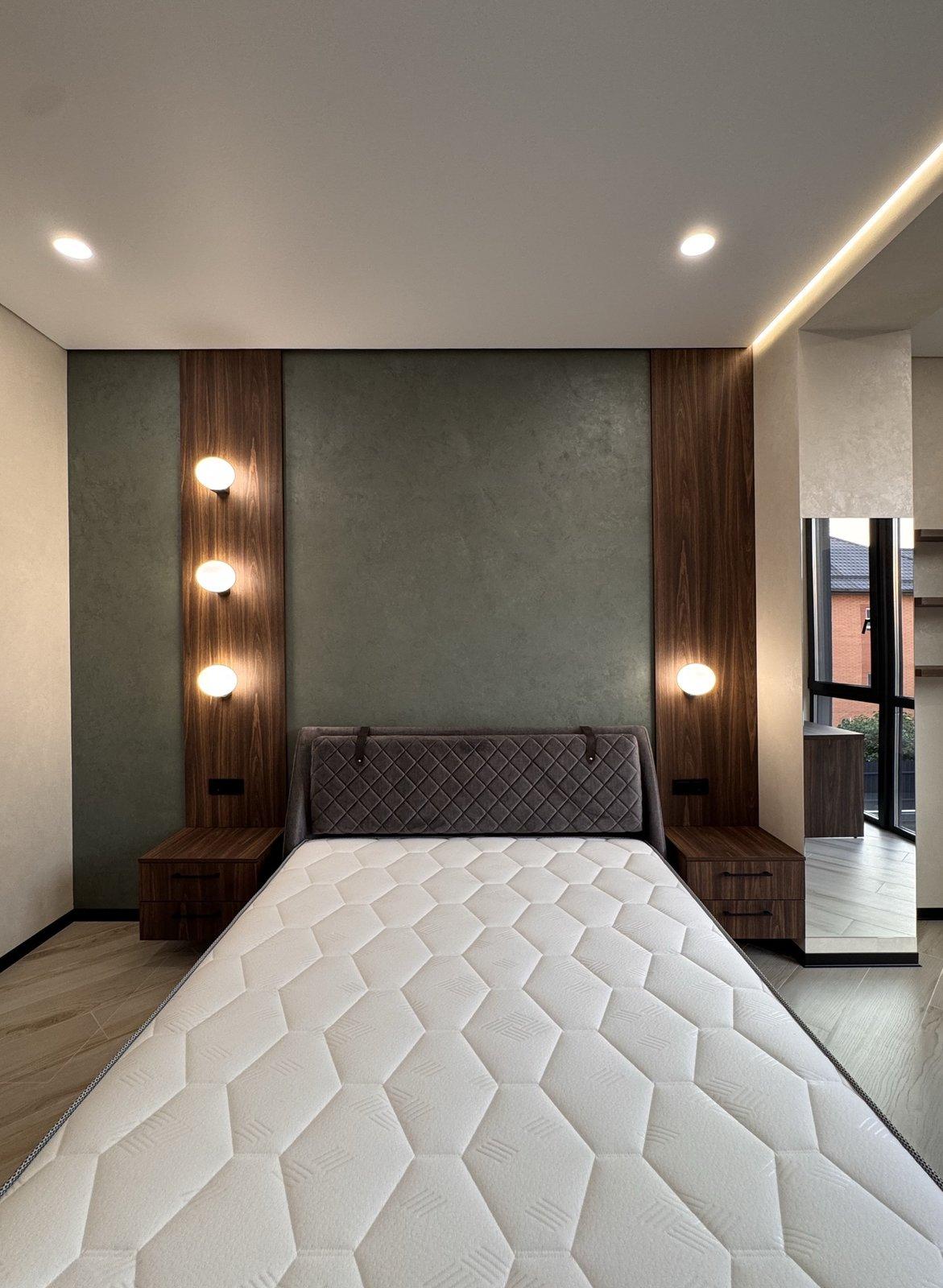 Walnut Bedroom with Green Accent Wall