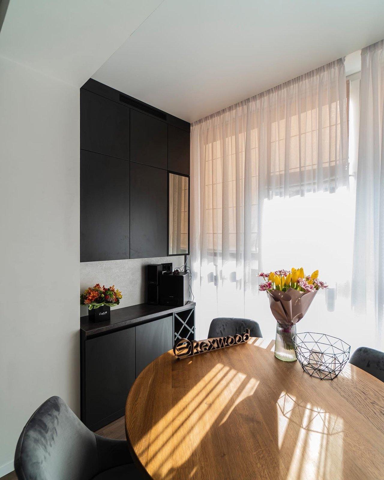 Black Dining Sideboard & Wall Cabinets with Built-In Wine Rack