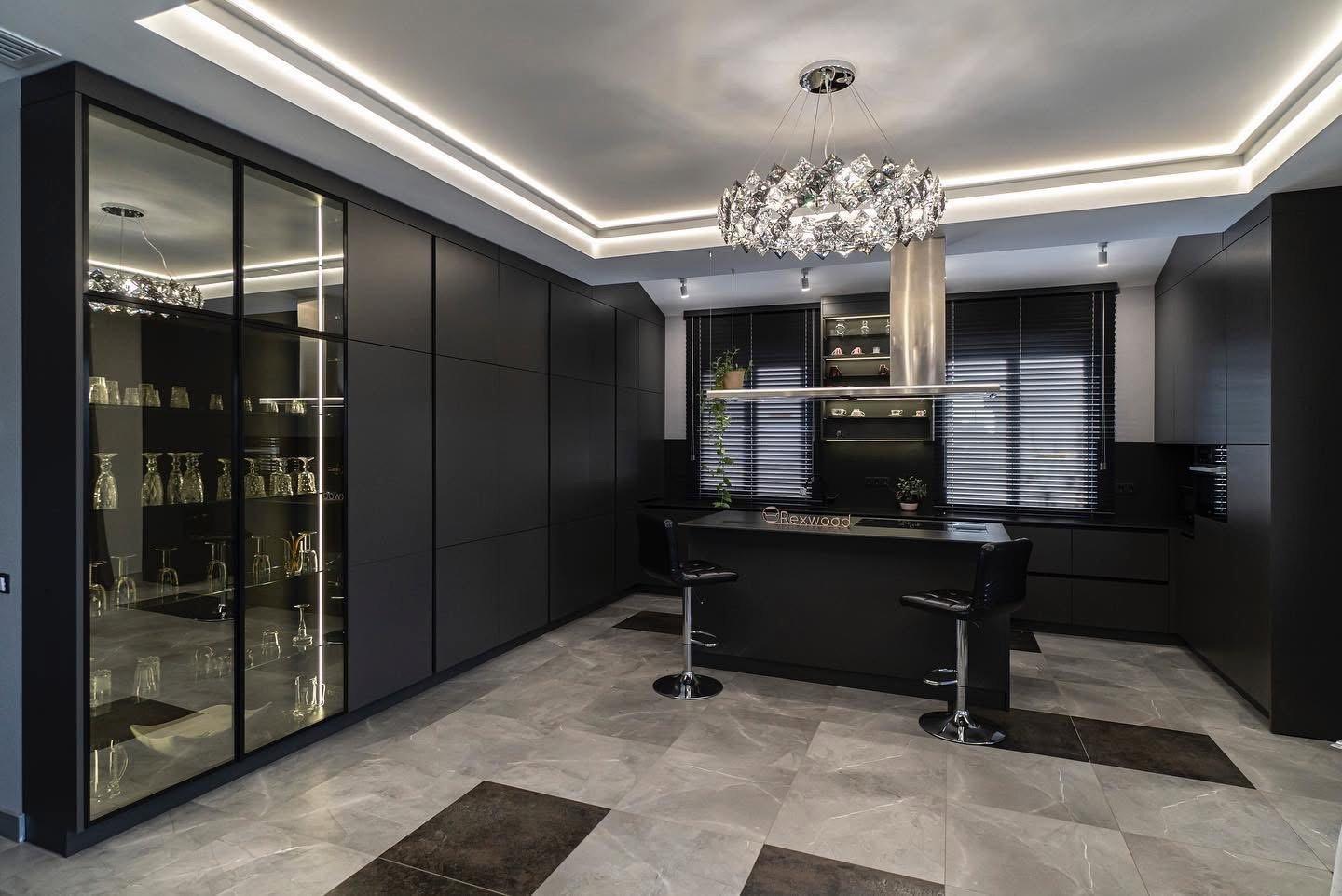 Matte Black Kitchen with Island