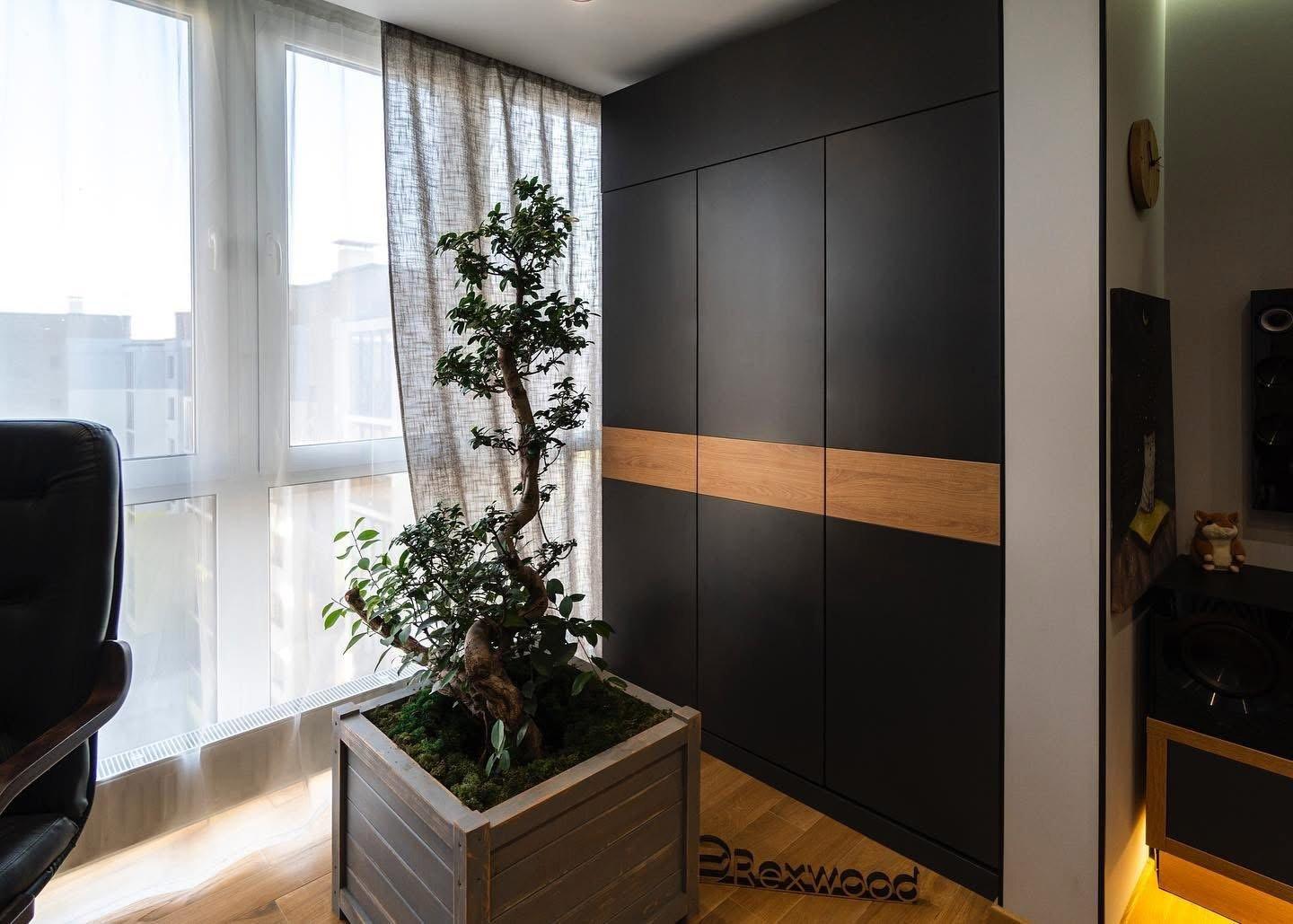 Black Wardrobe with Oak Band and Hidden Air Conditioning
