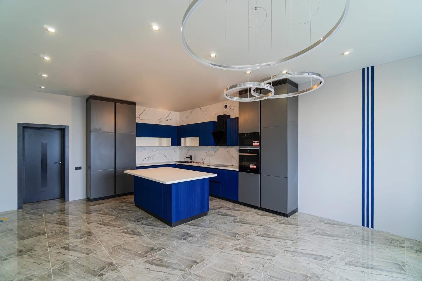 Cobalt & Graphite Kitchen with Fluted Island — 2