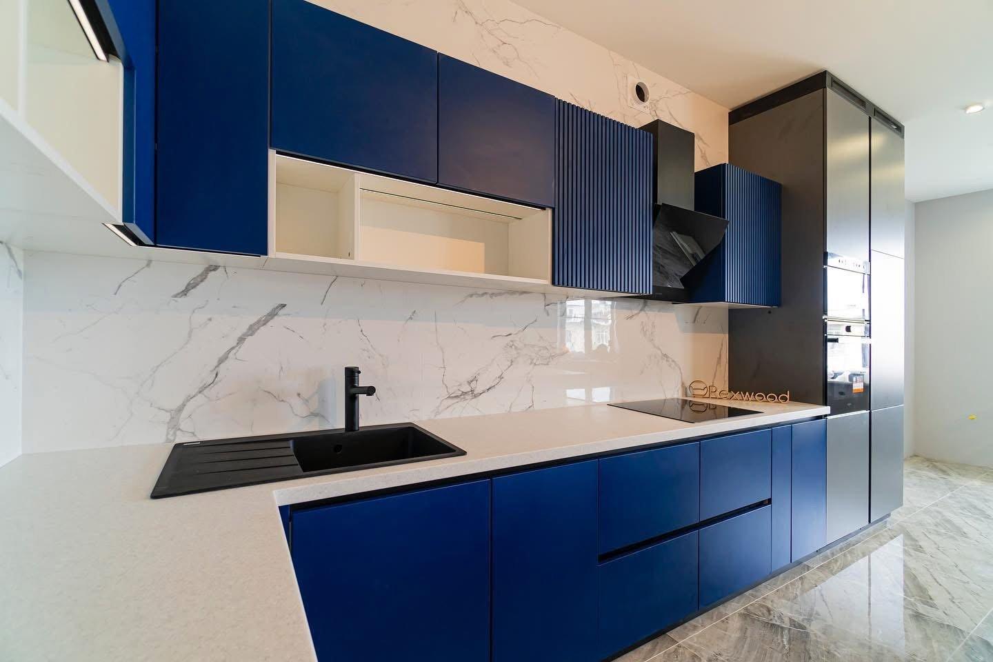 Cobalt & Graphite Kitchen with Fluted Island — 3