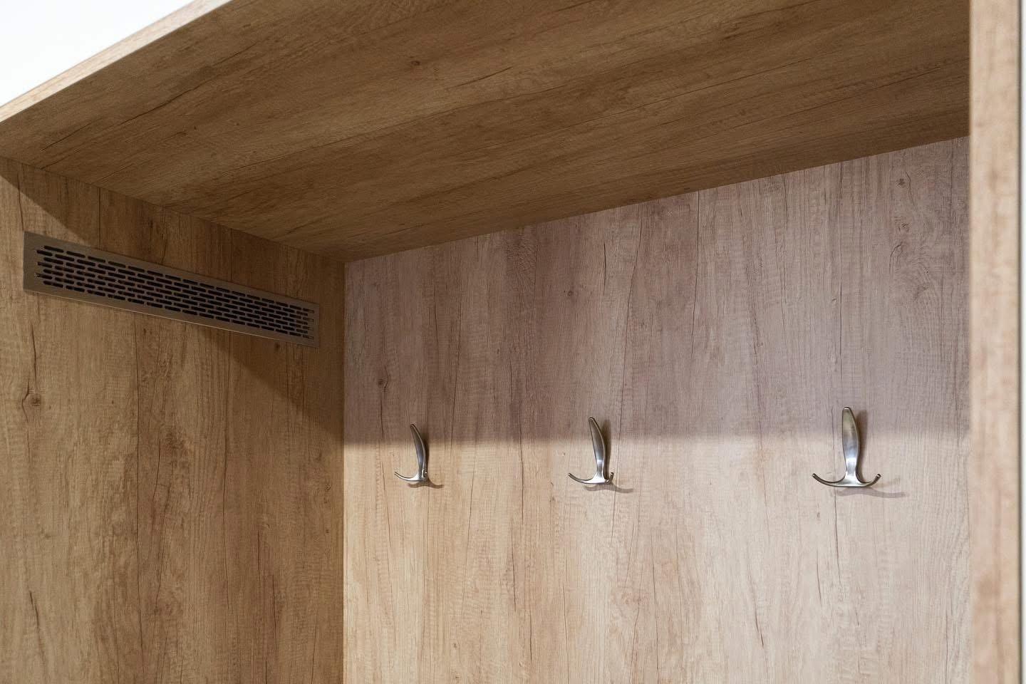 Cream Entryway Wardrobe with Oak Seating Niche — 4