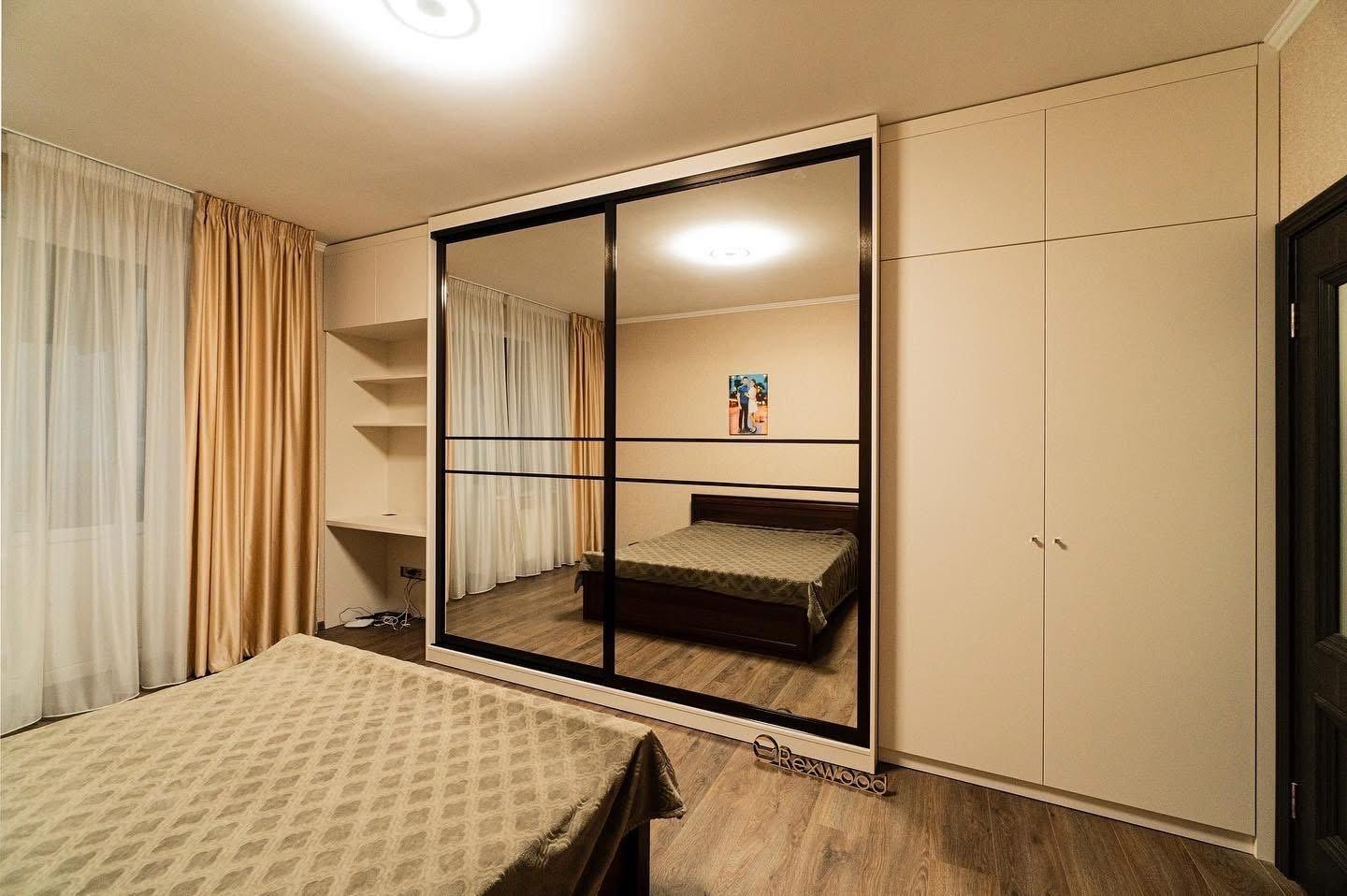 Cream Sliding Wardrobe with Built-in Desk