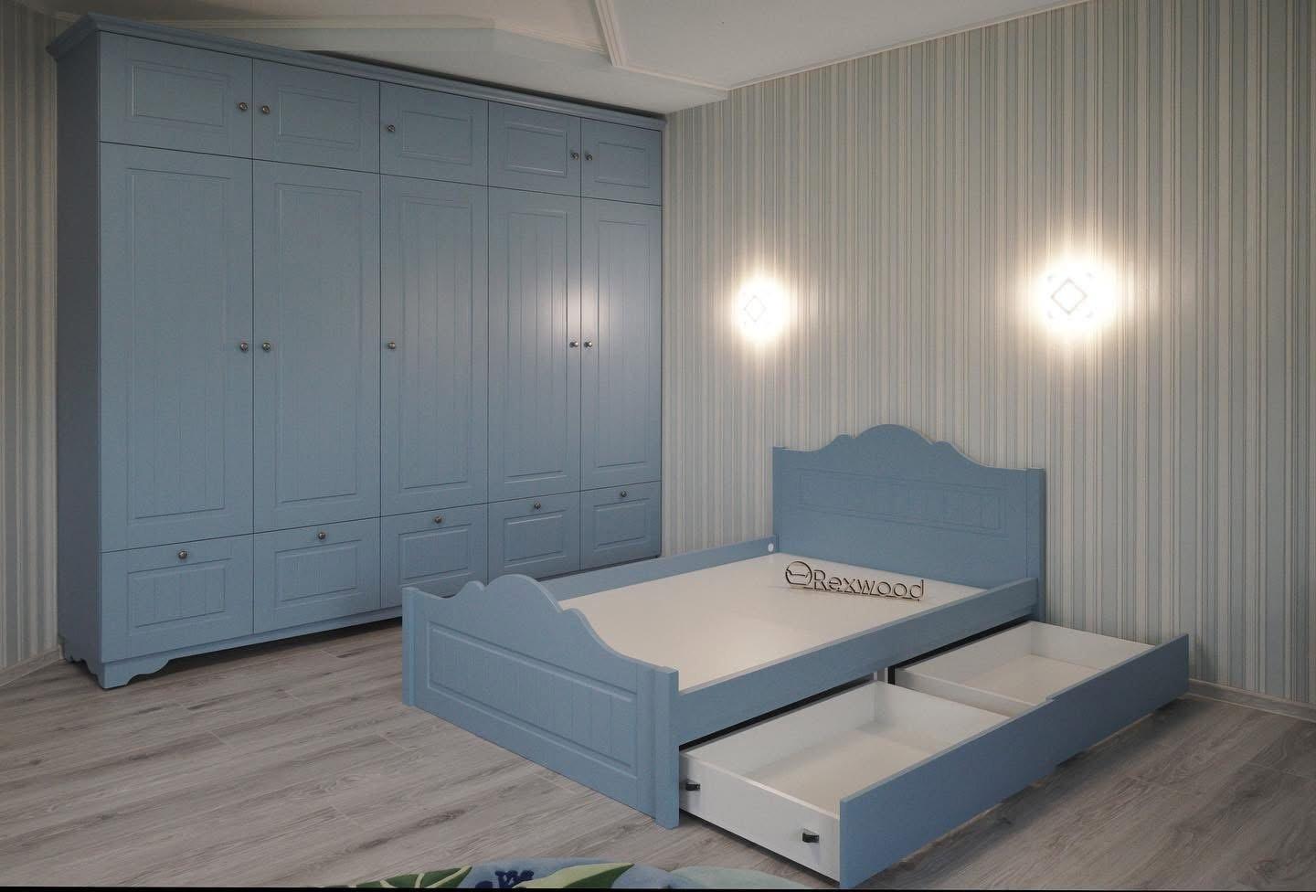 Dusty Blue Country-Style Bedroom Wardrobe