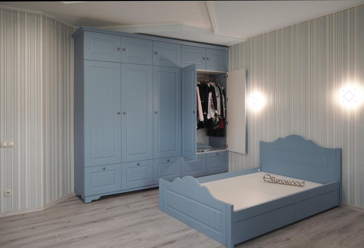 Dusty Blue Country-Style Bedroom Wardrobe — 2