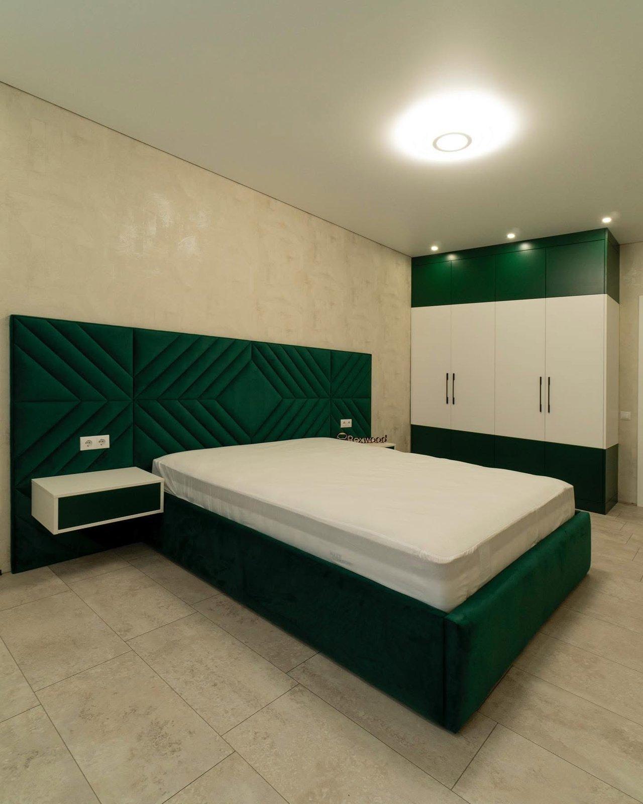 Emerald Velvet Bedroom with Floating Dressing Console