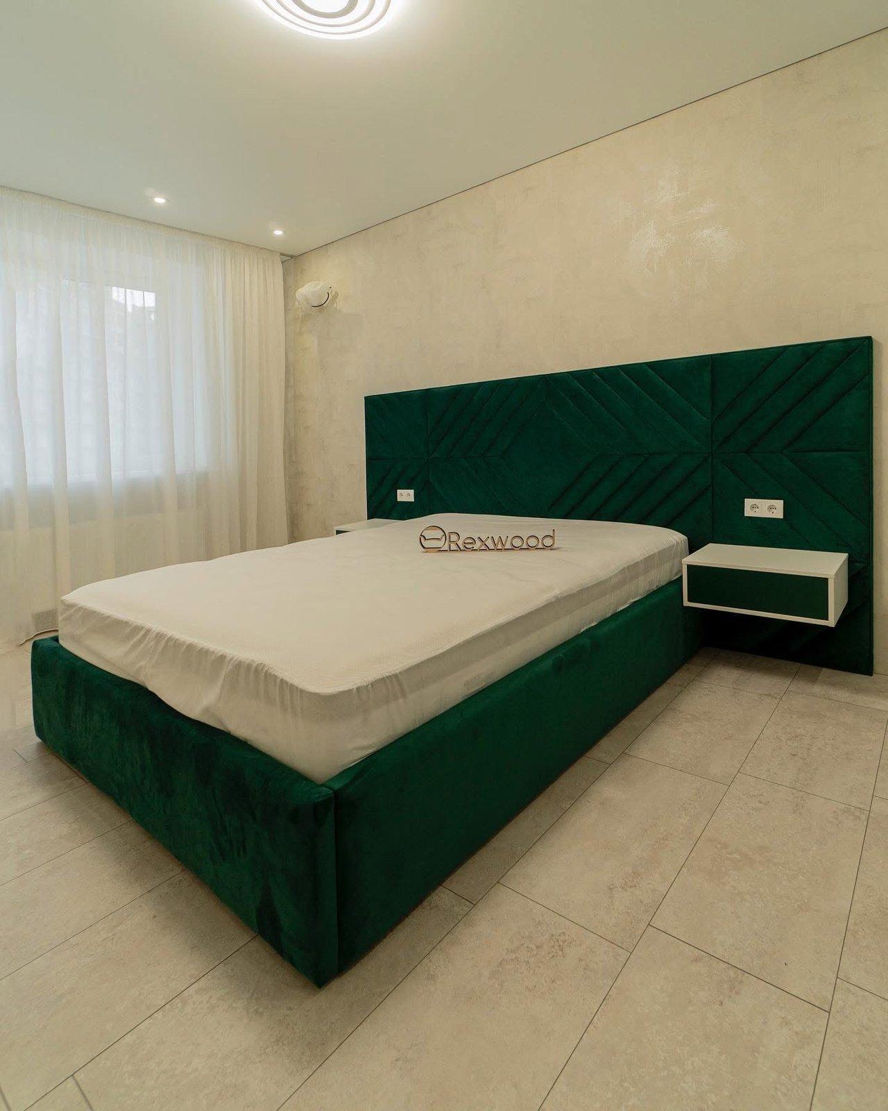 Emerald Velvet Bedroom with Floating Dressing Console — 2
