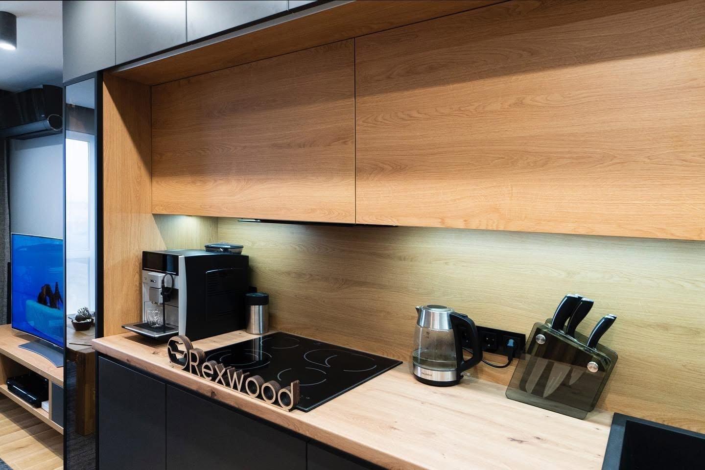 Graphite & Oak Kitchen with Smoked Glass Vitrine — 3