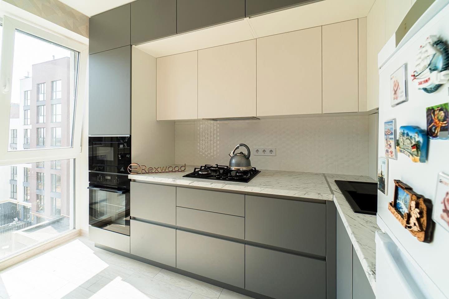 Grey & Cream Two-Tier L-Shaped Kitchen — 2