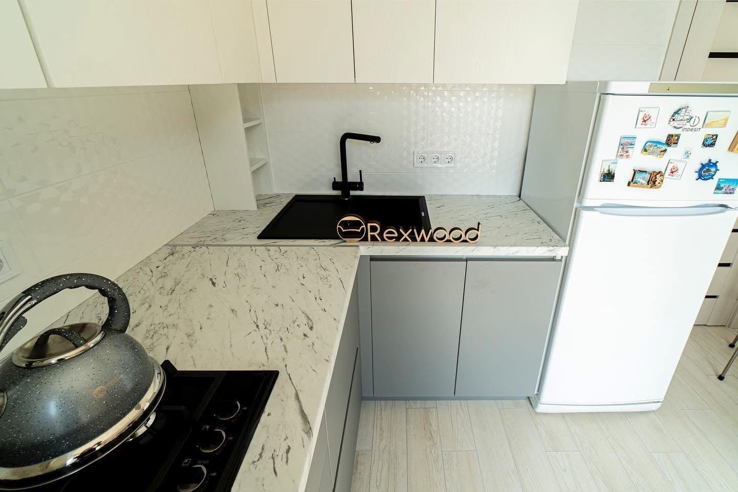 Grey & Cream Two-Tier L-Shaped Kitchen — 6