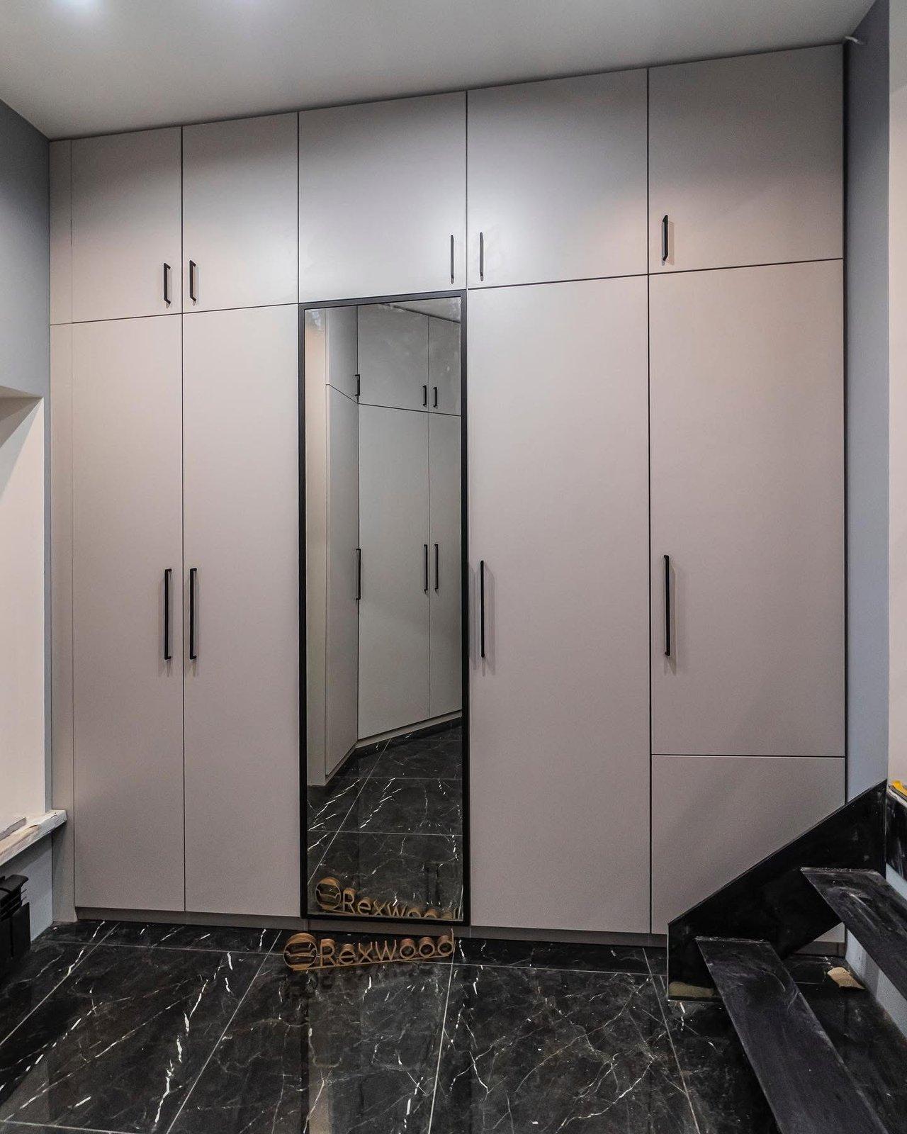 Grey Hallway Wardrobes with Framed Mirror