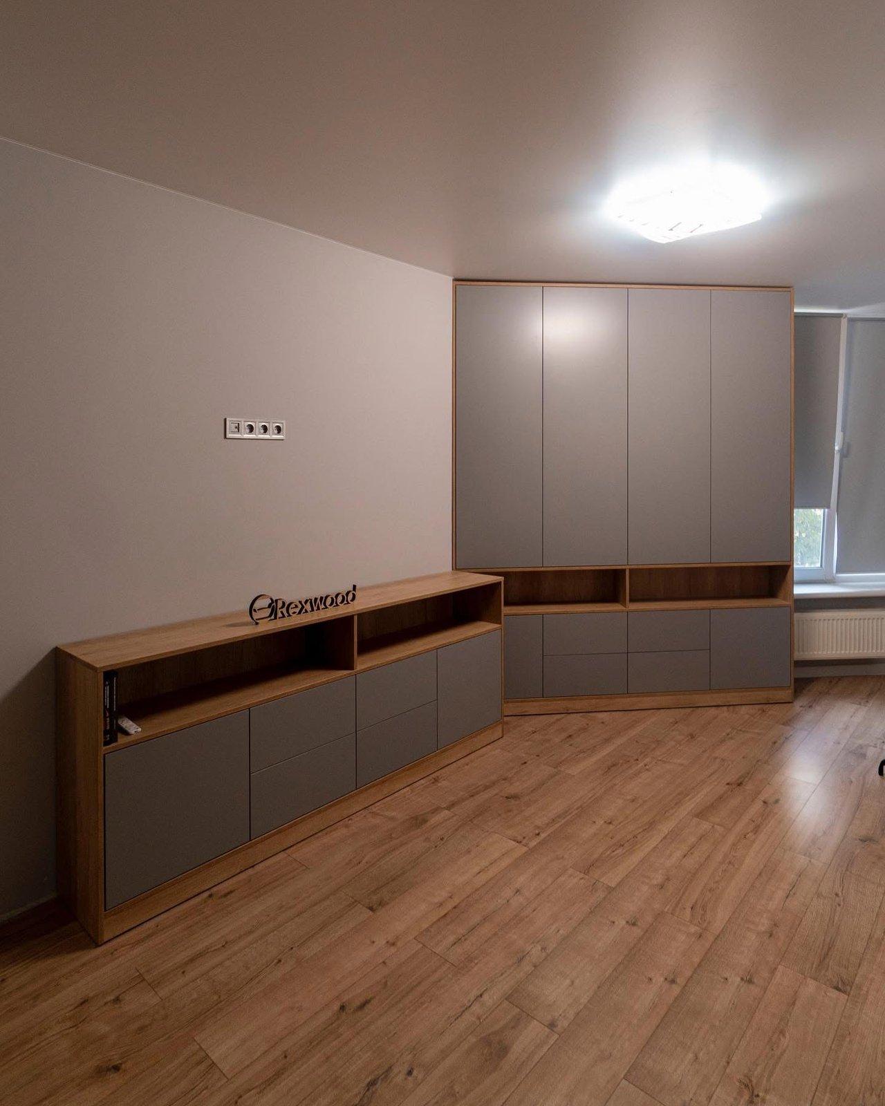 Grey & Oak Wardrobe with Low Media Console