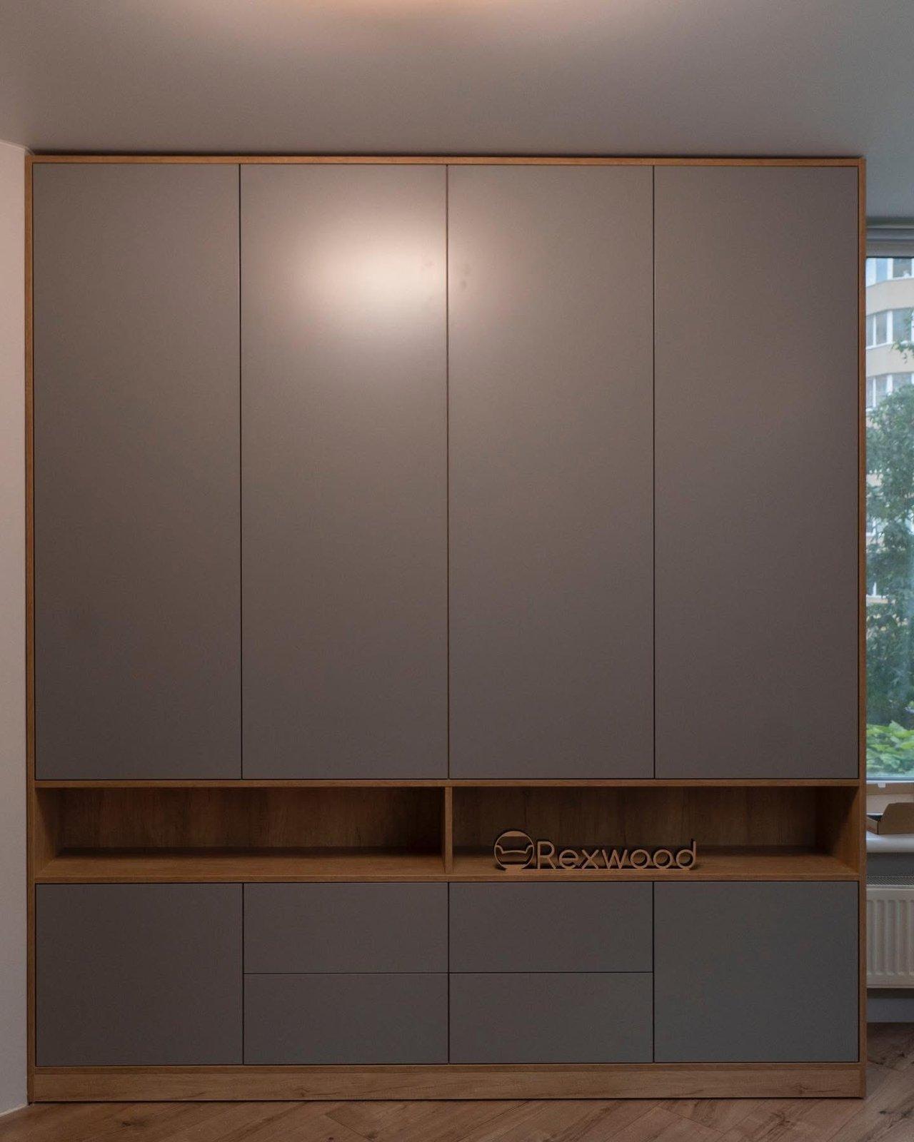 Grey & Oak Wardrobe with Low Media Console — 2