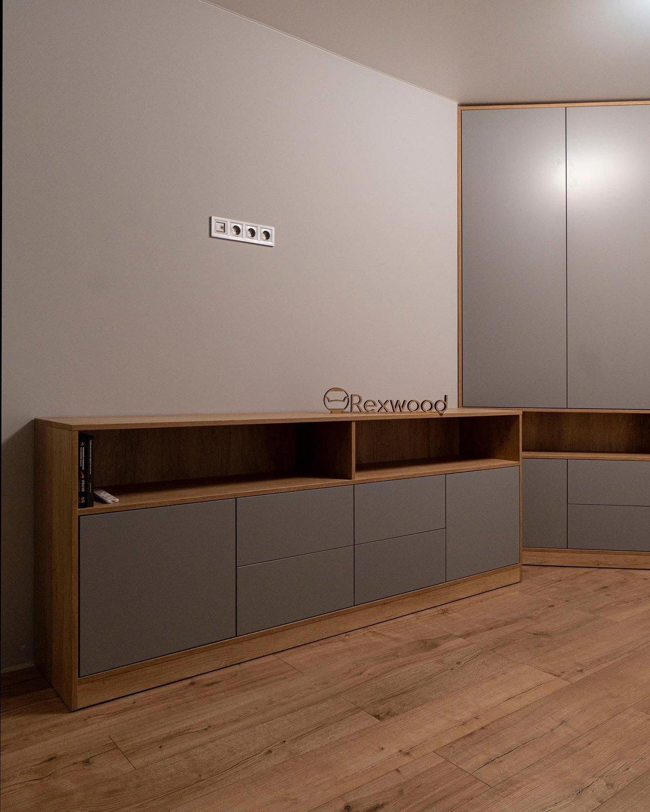 Grey & Oak Wardrobe with Low Media Console — 3