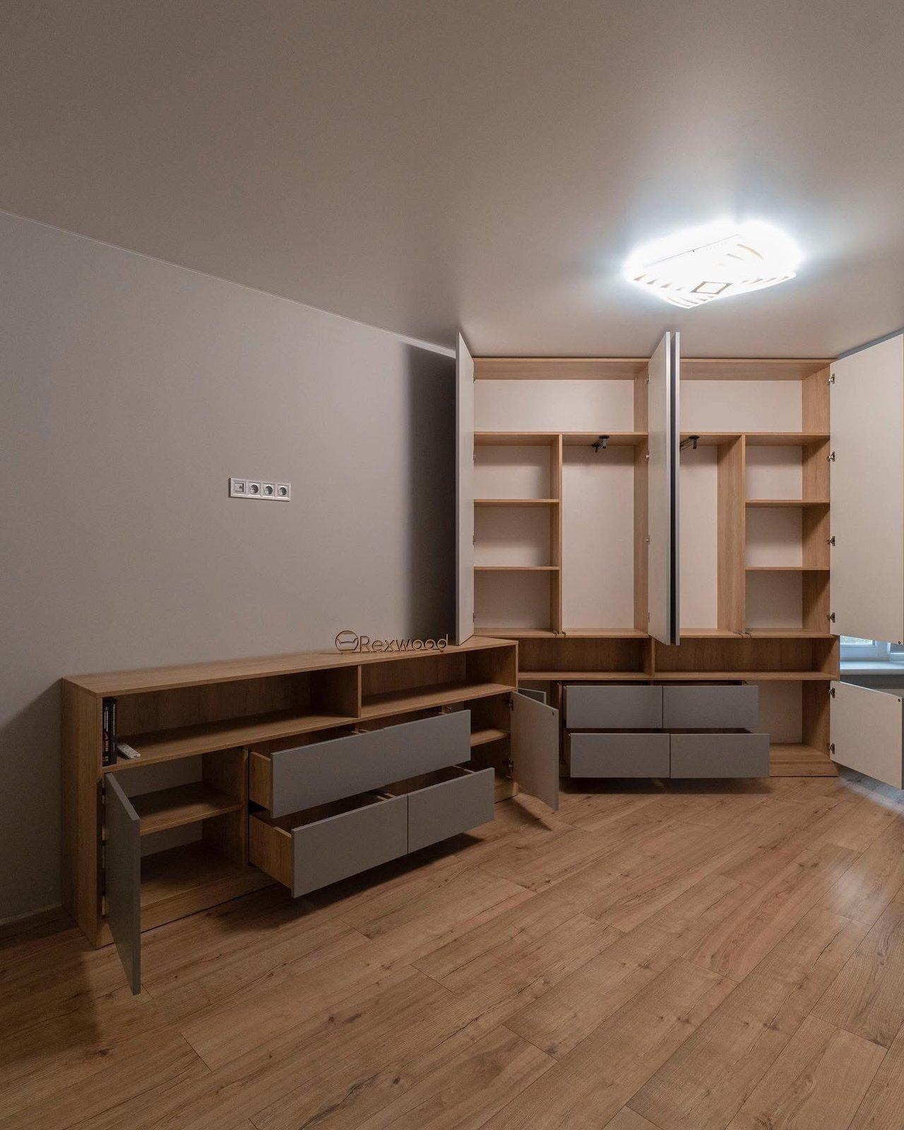 Grey & Oak Wardrobe with Low Media Console — 4