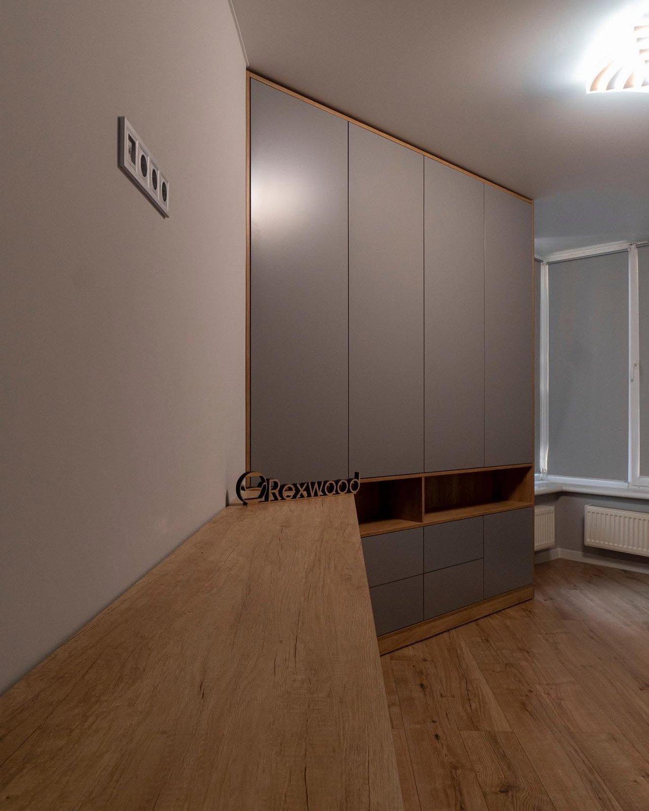 Grey & Oak Wardrobe with Low Media Console — 5