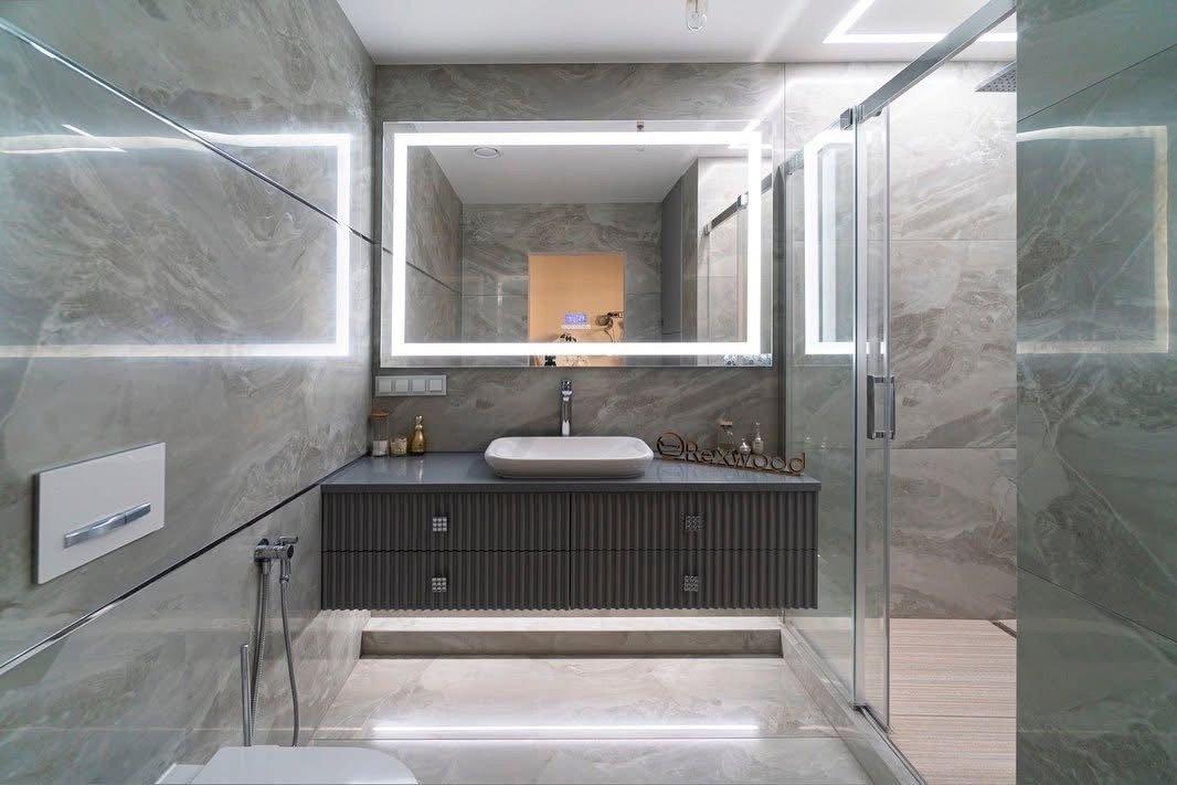 Grey Fluted Vanity Bathroom