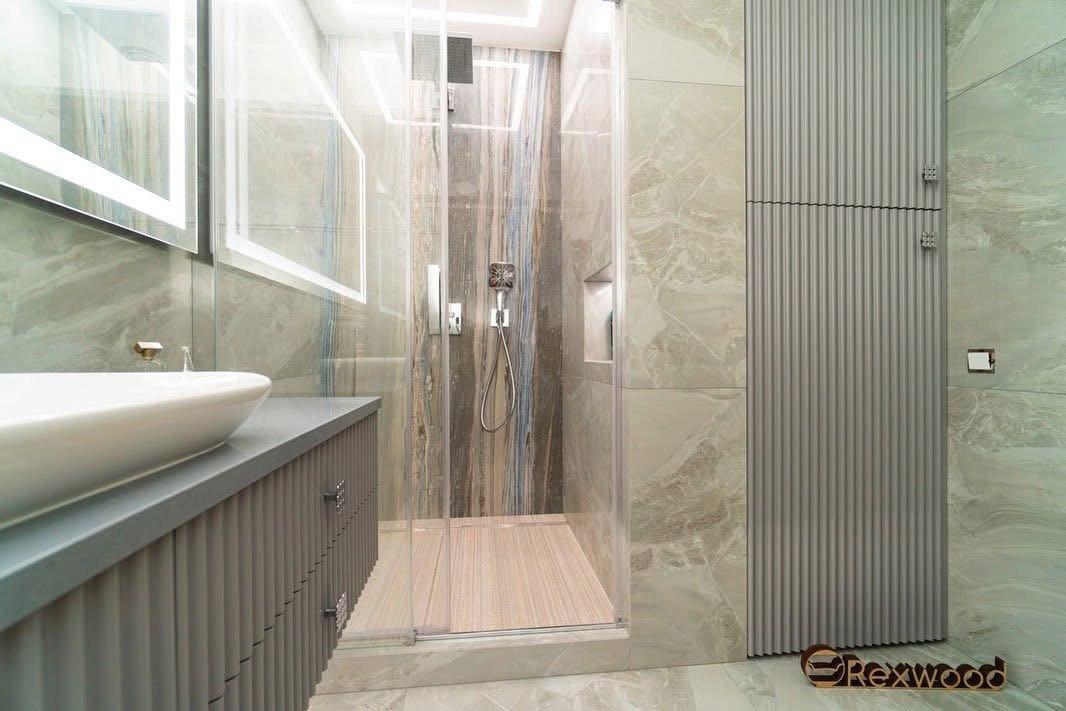 Grey Fluted Vanity Bathroom — 2