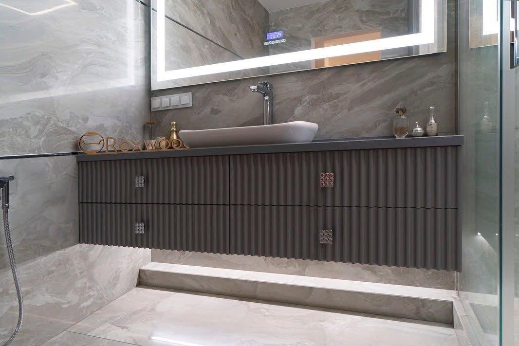 Grey Fluted Vanity Bathroom — 3