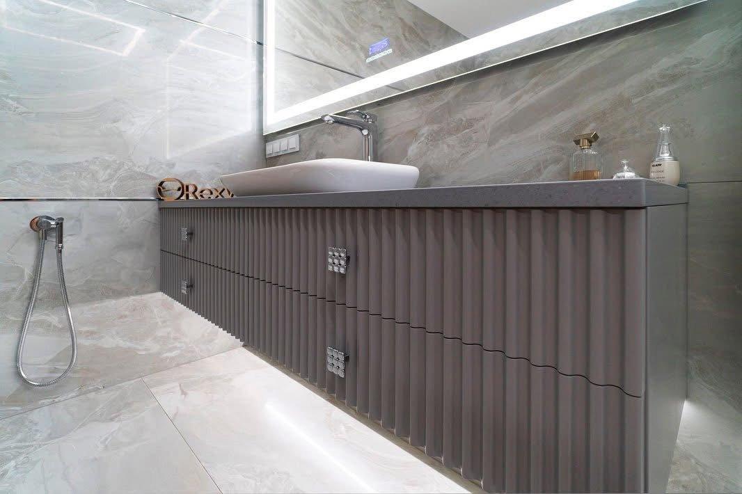 Grey Fluted Vanity Bathroom — 4