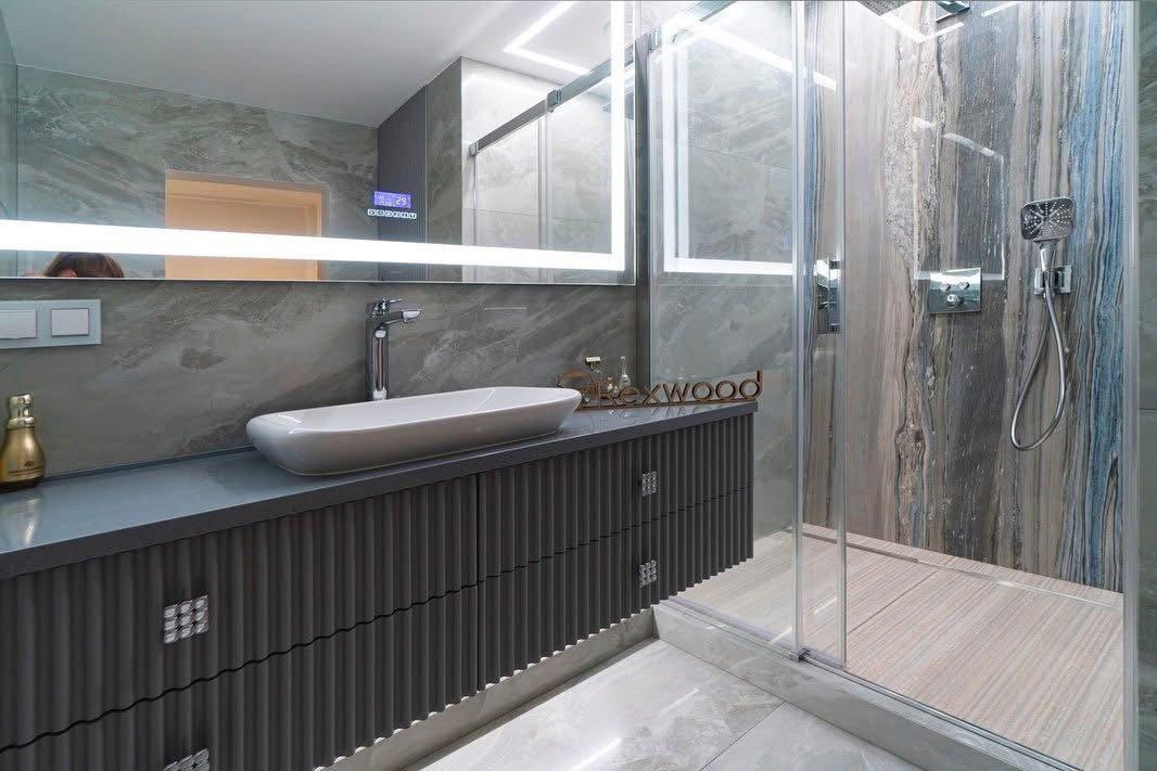 Grey Fluted Vanity Bathroom — 7
