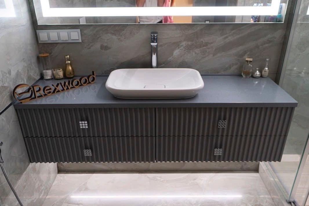 Grey Fluted Vanity Bathroom — 8