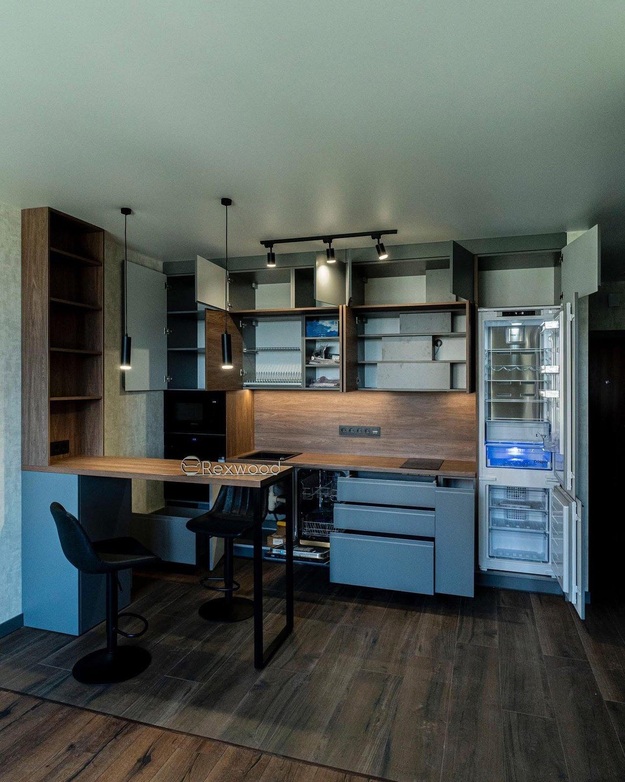 Grey Kitchen with Wood Niche & Bar Table — 5