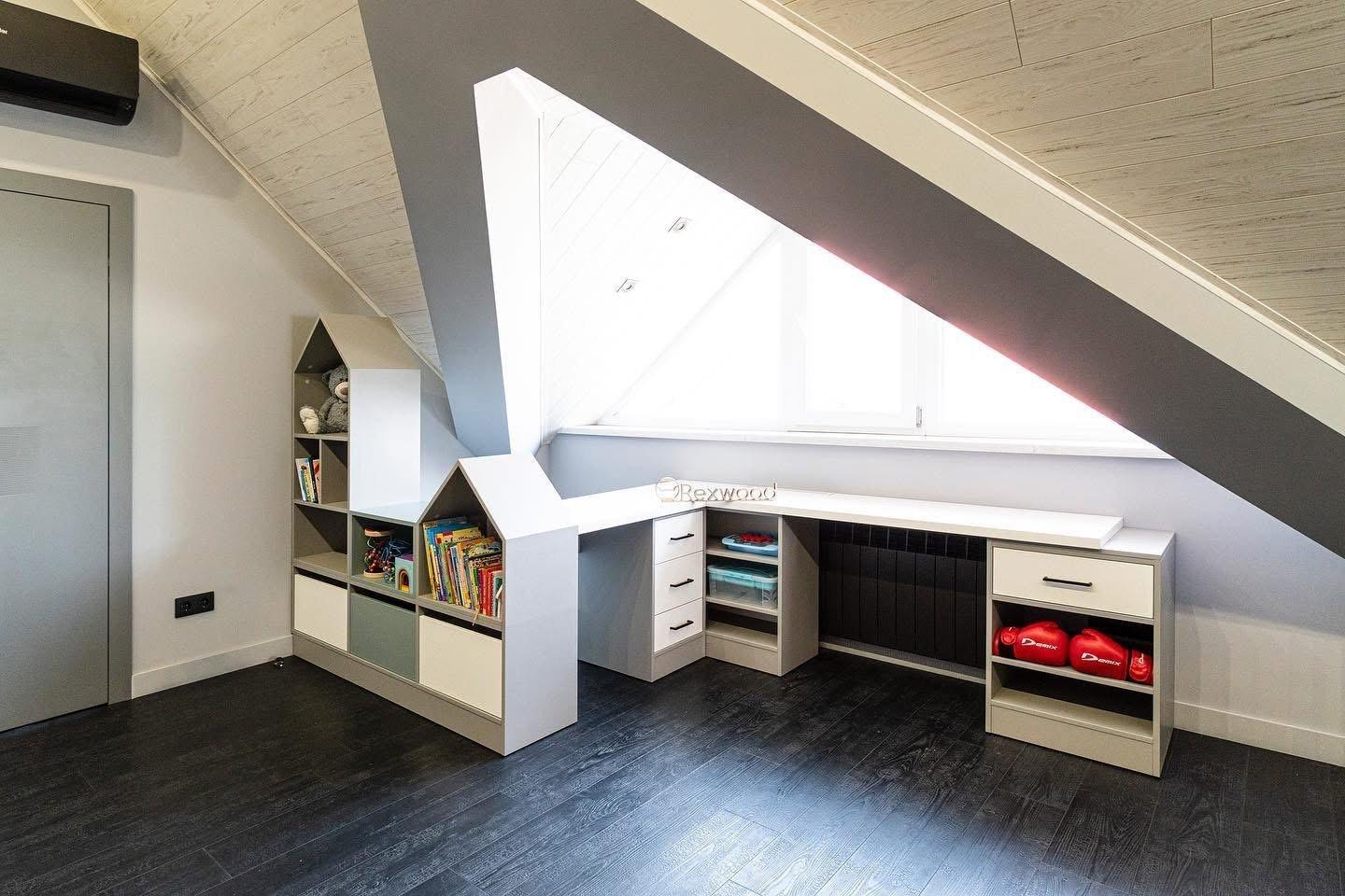 Attic Playroom with House-Shaped Shelving — 5