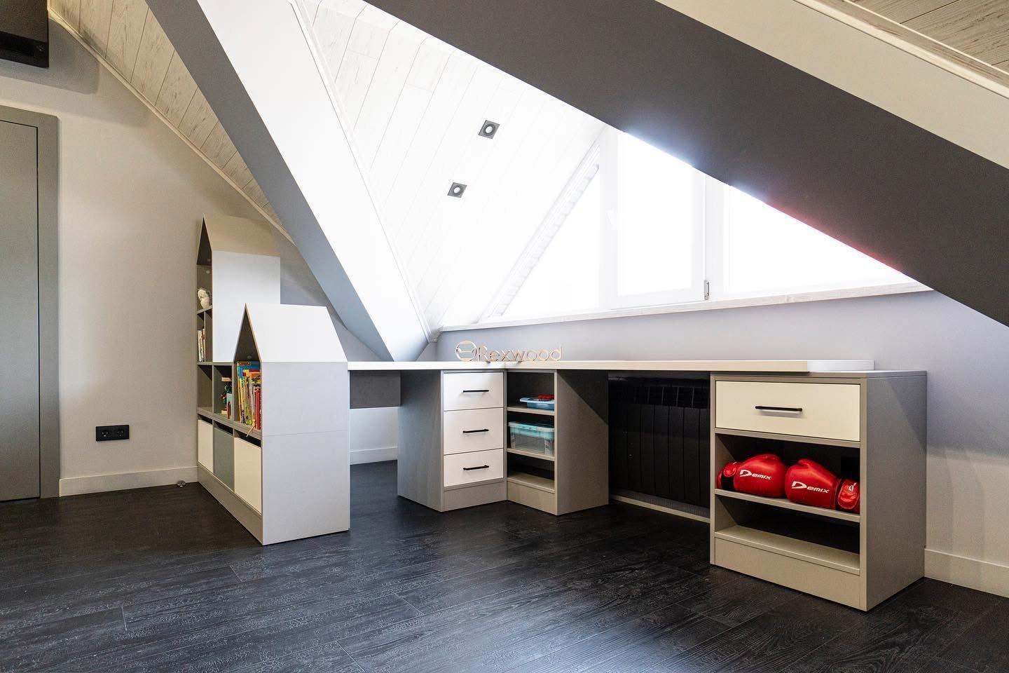 Attic Playroom with House-Shaped Shelving — 8