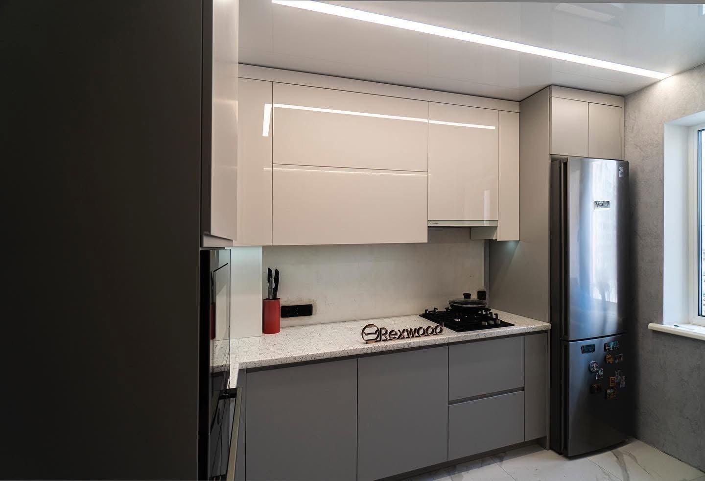 Ivory Gloss & Grey Handleless L-Shaped Kitchen — 2