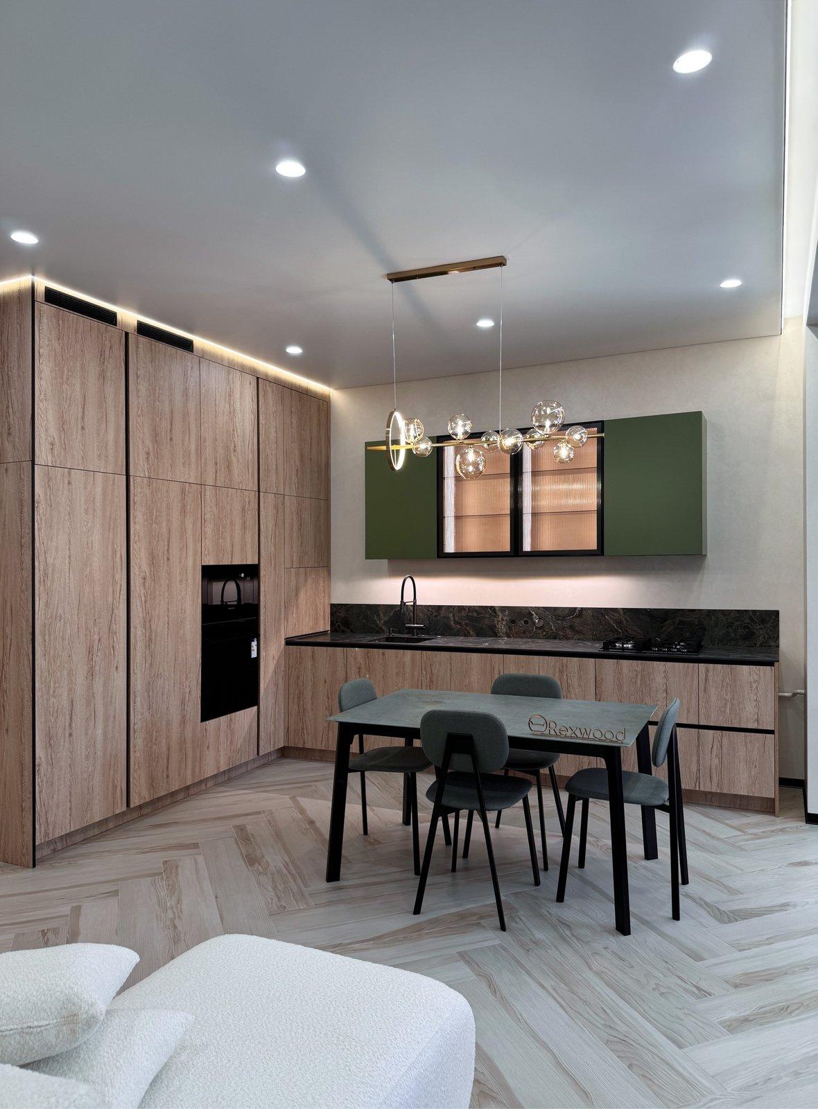 Oak Kitchen with Green Fluted-Glass Cabinets — 2