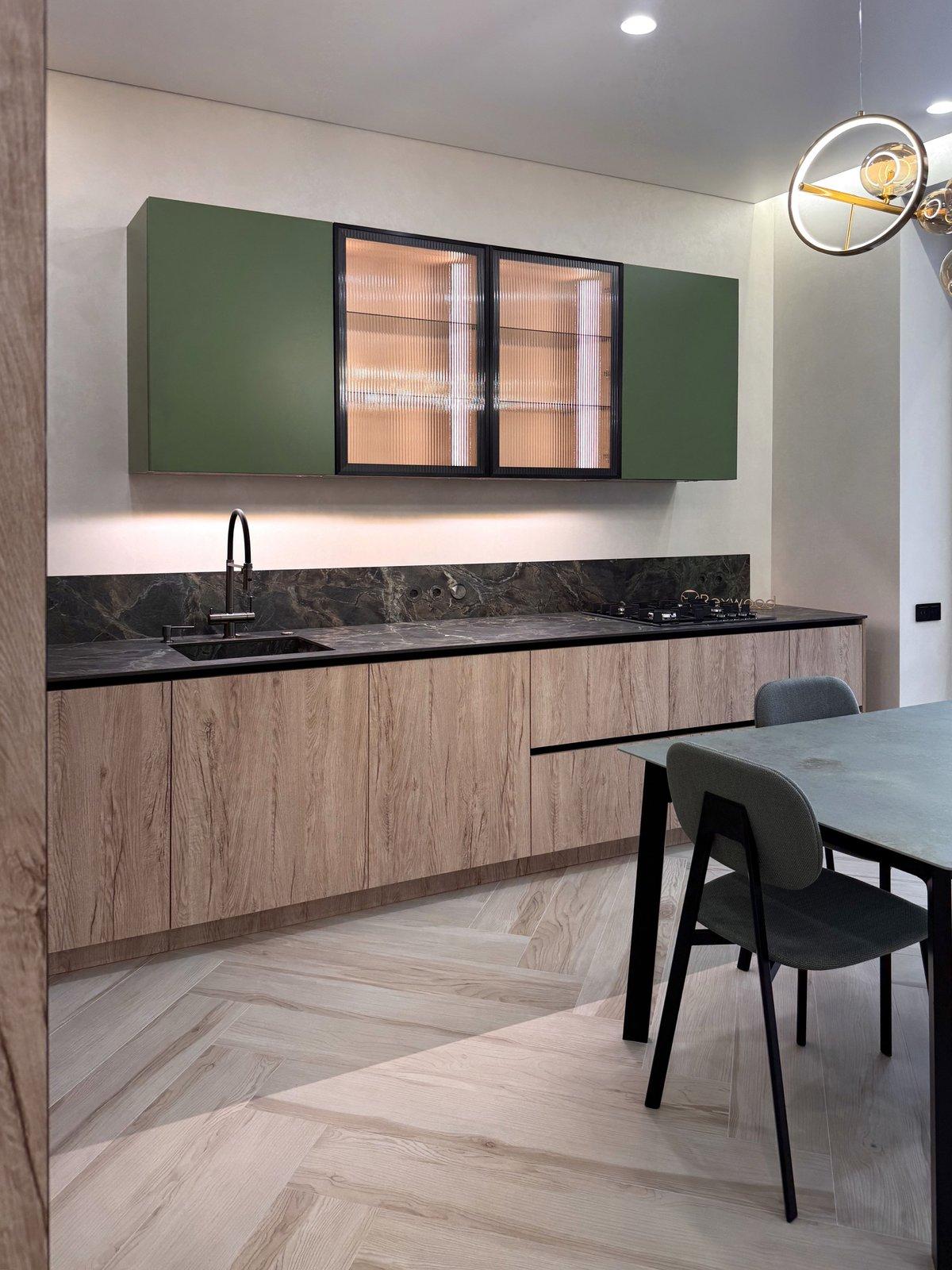 Oak Kitchen with Green Fluted-Glass Cabinets — 3