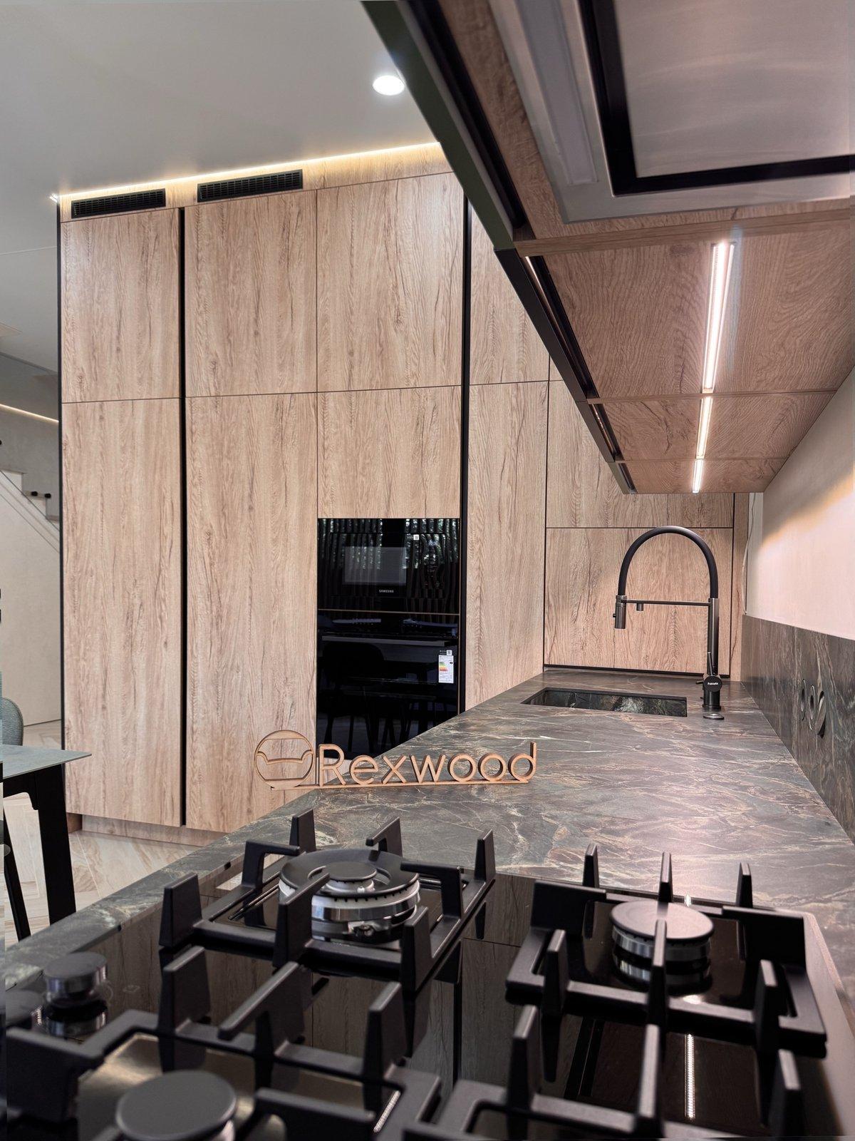Oak Kitchen with Green Fluted-Glass Cabinets — 6