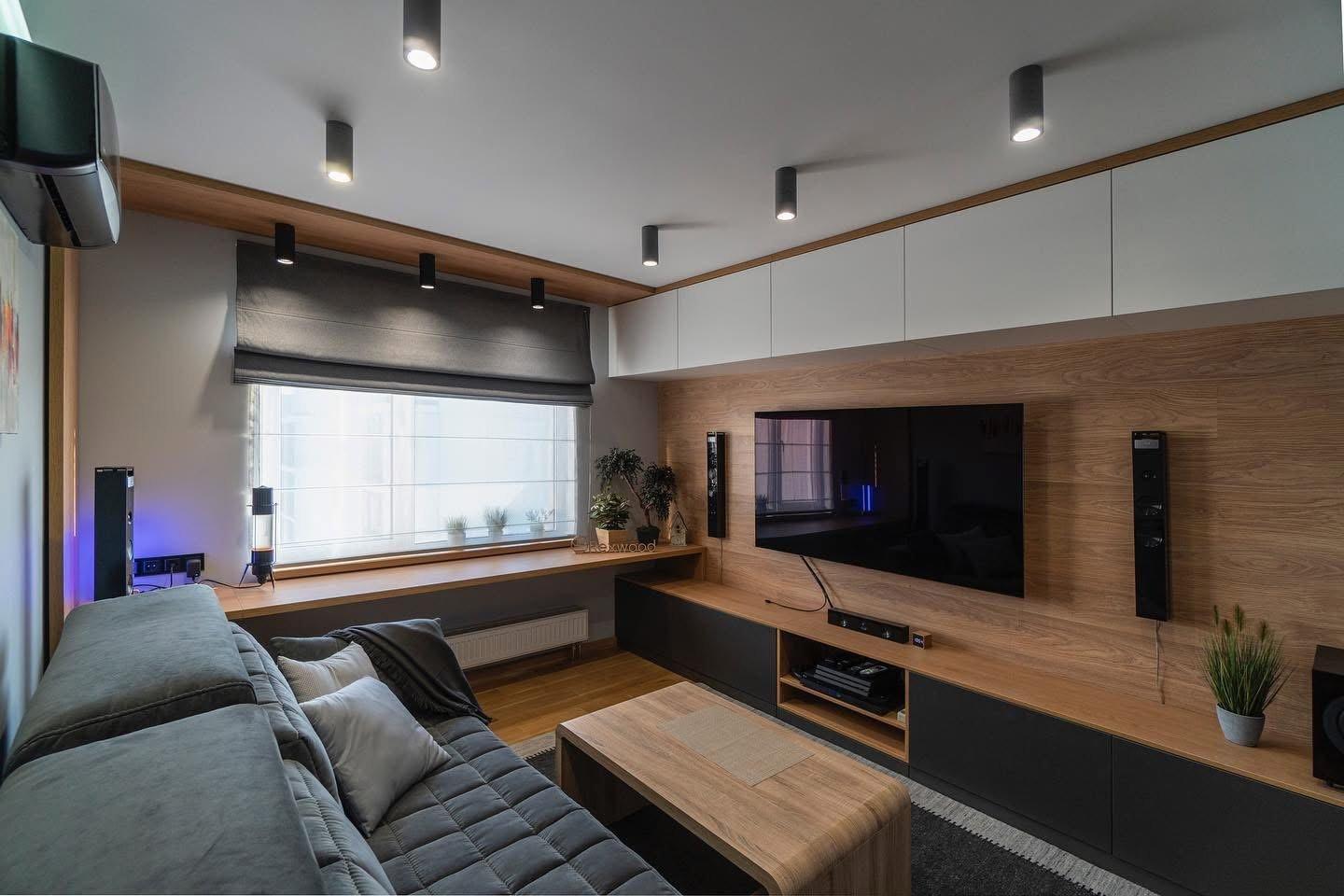 Oak Media Wall with Window Desk