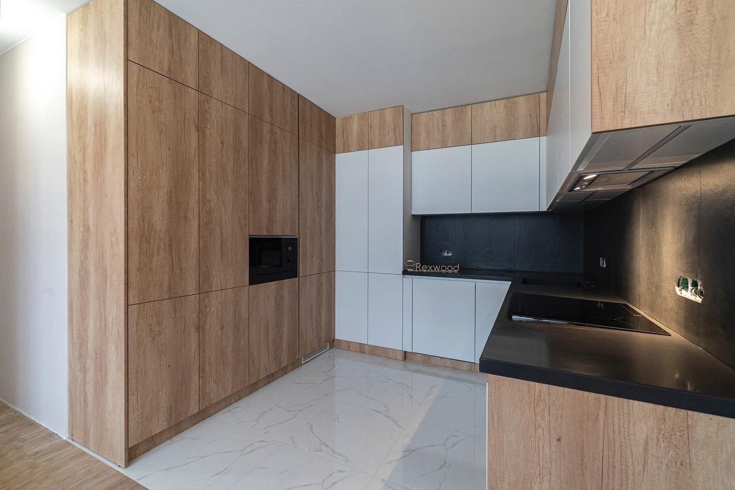 Oak & White Kitchen with Full-Height Oak Wall — 2