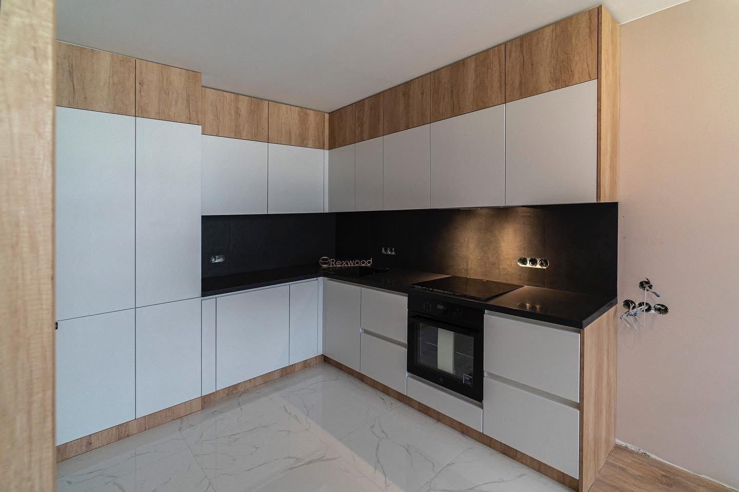 Oak & White Kitchen with Full-Height Oak Wall — 3