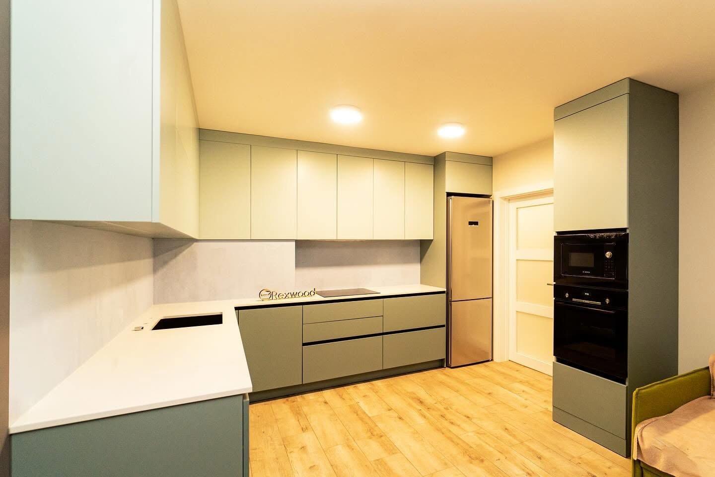 Two-Tone Sage Handleless Kitchen