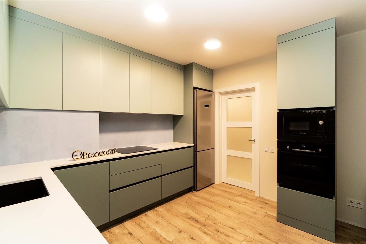 Two-Tone Sage Handleless Kitchen — 2