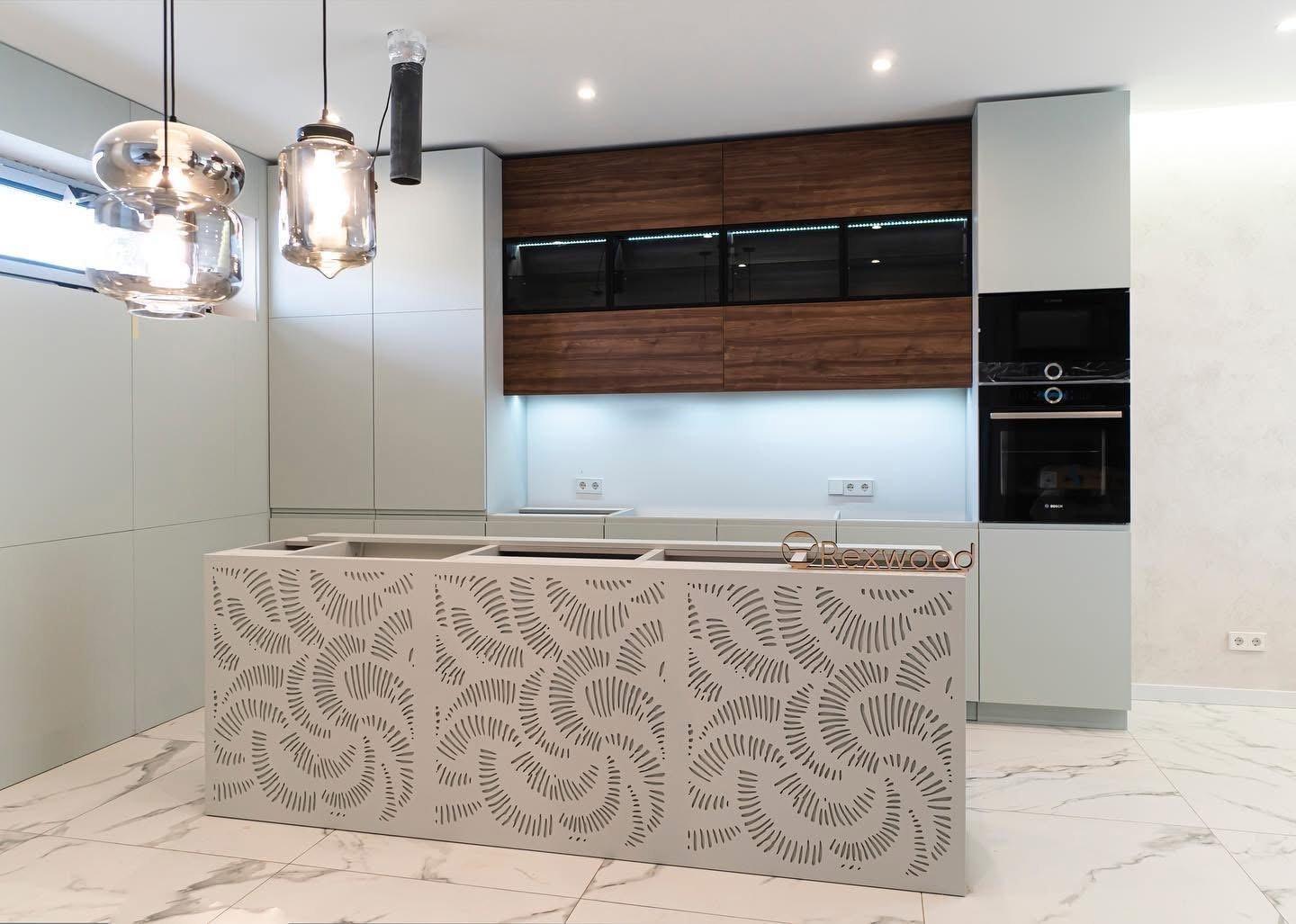 Sage & Walnut Kitchen with Perforated Island Panel — 2
