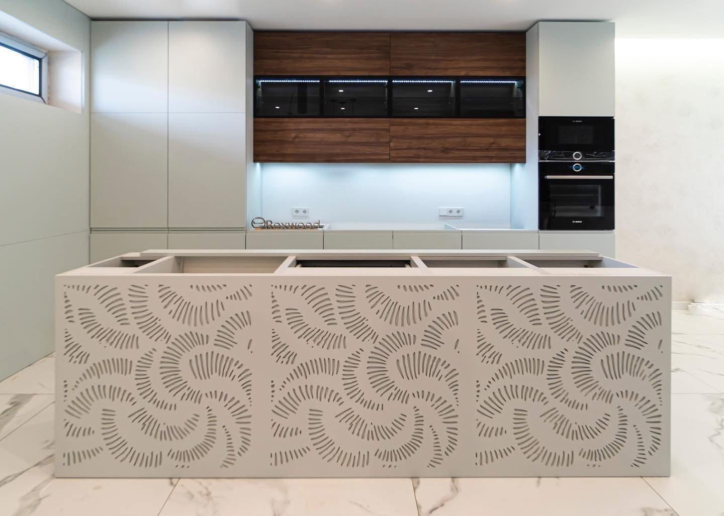 Sage & Walnut Kitchen with Perforated Island Panel — 3