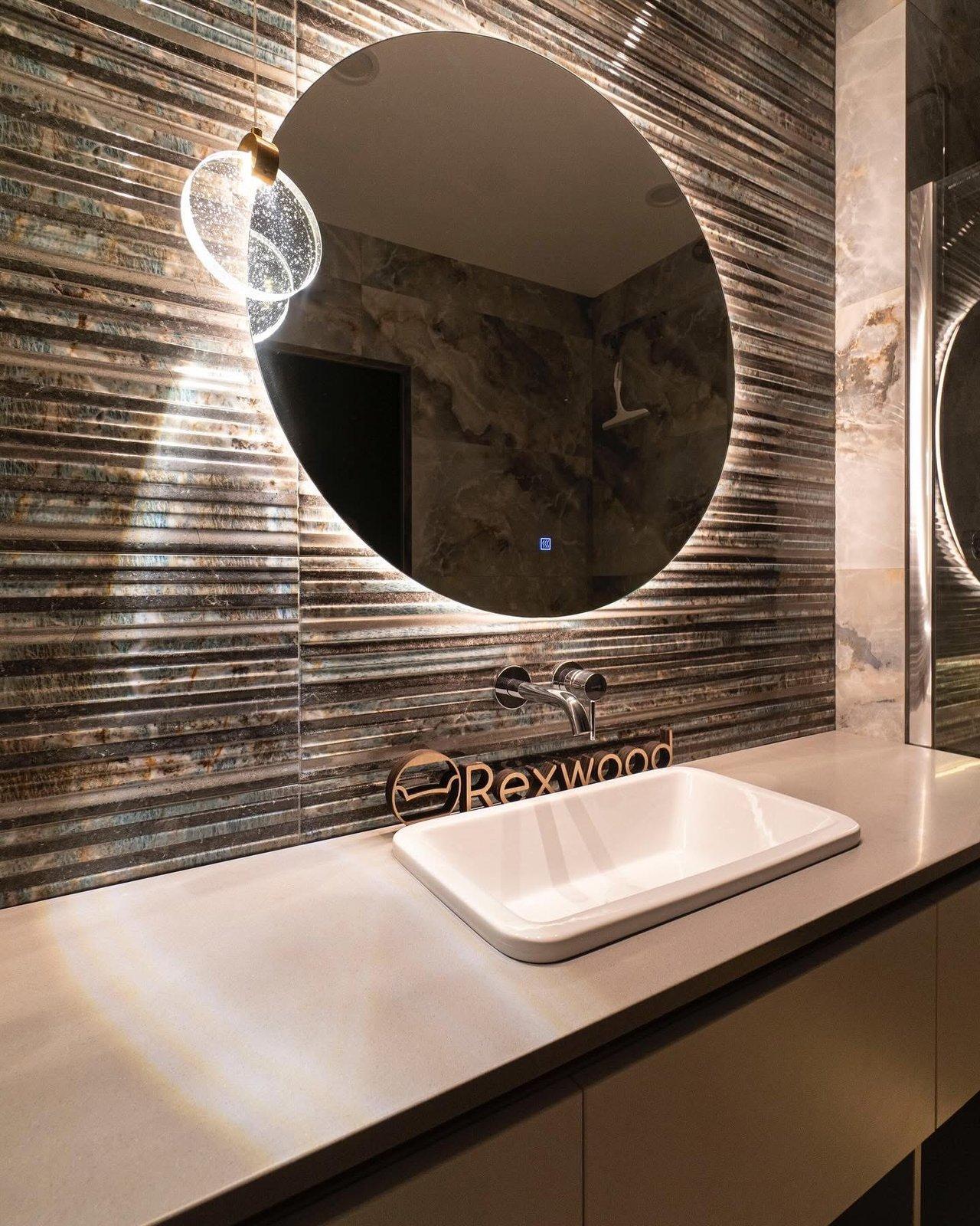 Floating Taupe Vanity with Open Shelving — 3